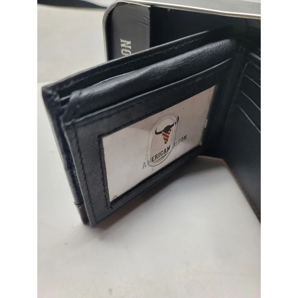 American Bison Men’s Black Brown Genuine Leather Bifold Wallet New
